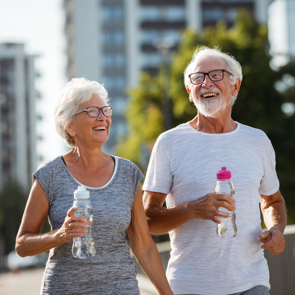 Older adults enjoying outdoor walk with healthy lifestyle
